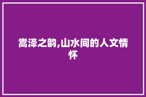 嵩泽之韵,山水间的人文情怀