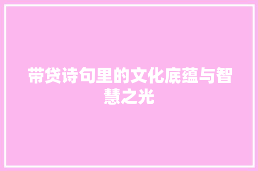 带贷诗句里的文化底蕴与智慧之光
