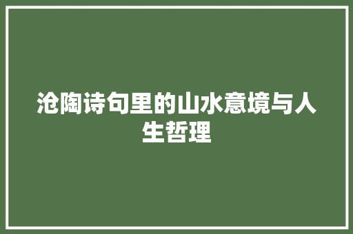 沧陶诗句里的山水意境与人生哲理
