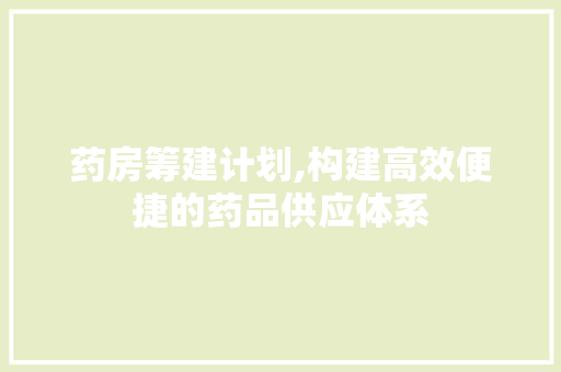 药房筹建计划,构建高效便捷的药品供应体系