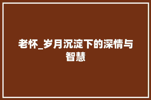 老怀_岁月沉淀下的深情与智慧 工作类