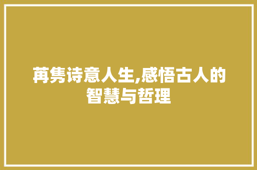 苒隽诗意人生,感悟古人的智慧与哲理