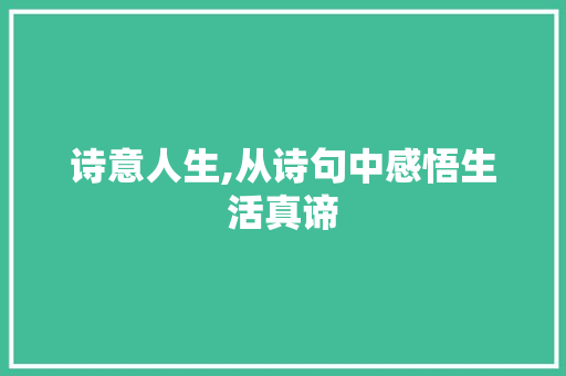 诗意人生,从诗句中感悟生活真谛