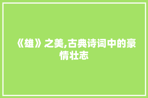 《雄》之美,古典诗词中的豪情壮志