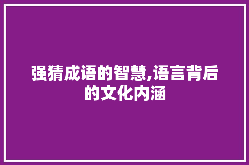 强猜成语的智慧,语言背后的文化内涵