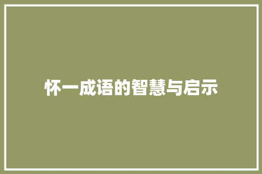 怀一成语的智慧与启示