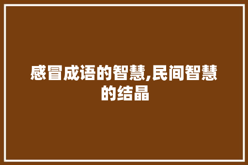感冒成语的智慧,民间智慧的结晶