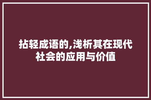 拈轻成语的,浅析其在现代社会的应用与价值