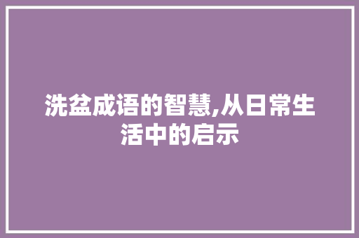 洗盆成语的智慧,从日常生活中的启示