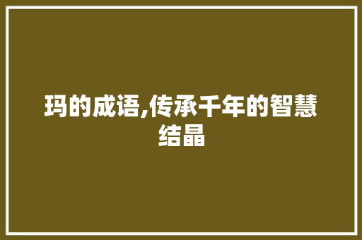 玛的成语,传承千年的智慧结晶