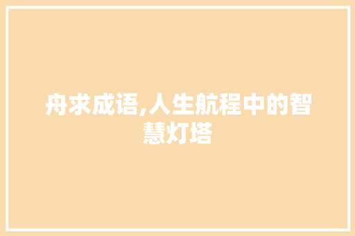 舟求成语,人生航程中的智慧灯塔 商业文稿