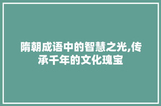 隋朝成语中的智慧之光,传承千年的文化瑰宝 工作报告