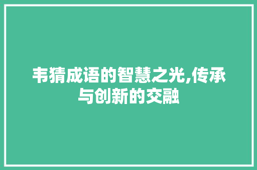 韦猜成语的智慧之光,传承与创新的交融