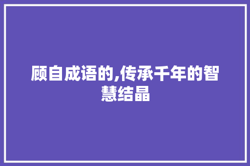顾自成语的,传承千年的智慧结晶