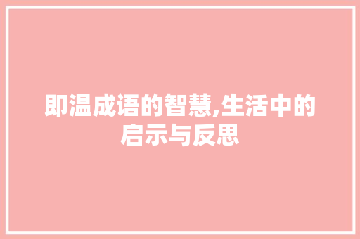 即温成语的智慧,生活中的启示与反思