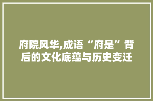 府院风华,成语“府是”背后的文化底蕴与历史变迁