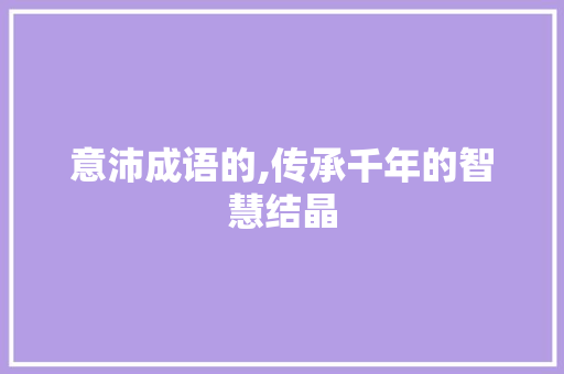 意沛成语的,传承千年的智慧结晶