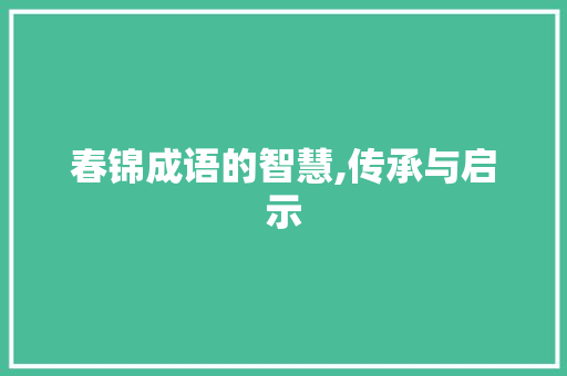 春锦成语的智慧,传承与启示
