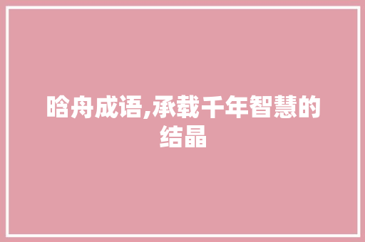晗舟成语,承载千年智慧的结晶