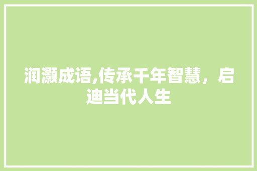 润灏成语,传承千年智慧，启迪当代人生