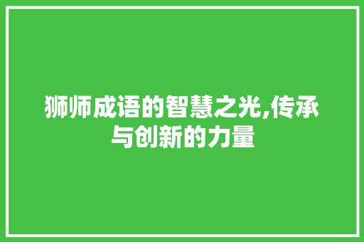 狮师成语的智慧之光,传承与创新的力量