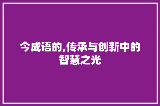 今成语的,传承与创新中的智慧之光