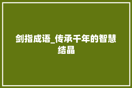 剑指成语_传承千年的智慧结晶 工作总结