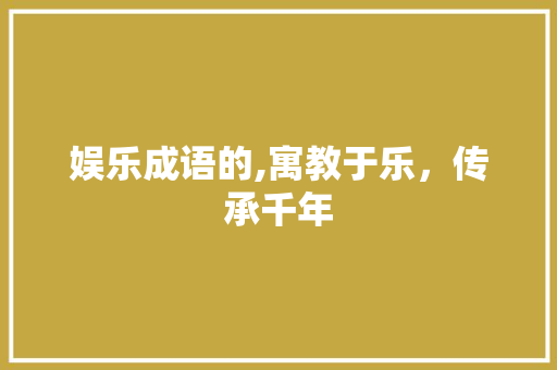 娱乐成语的,寓教于乐，传承千年