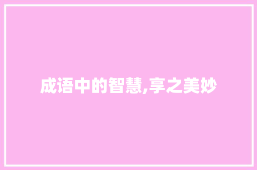成语中的智慧,享之美妙