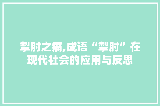 掣肘之痛,成语“掣肘”在现代社会的应用与反思