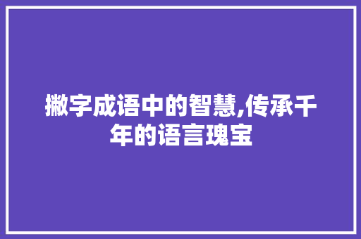 撇字成语中的智慧,传承千年的语言瑰宝