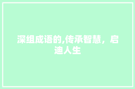 深组成语的,传承智慧，启迪人生