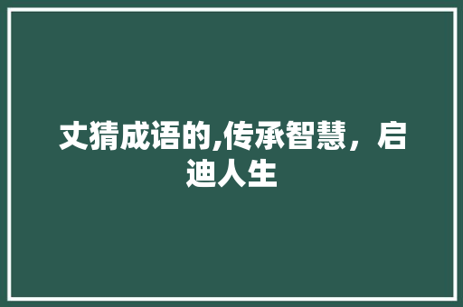丈猜成语的,传承智慧，启迪人生