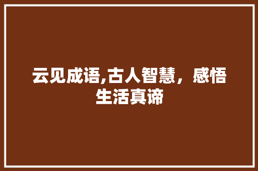 云见成语,古人智慧，感悟生活真谛