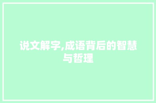 说文解字,成语背后的智慧与哲理