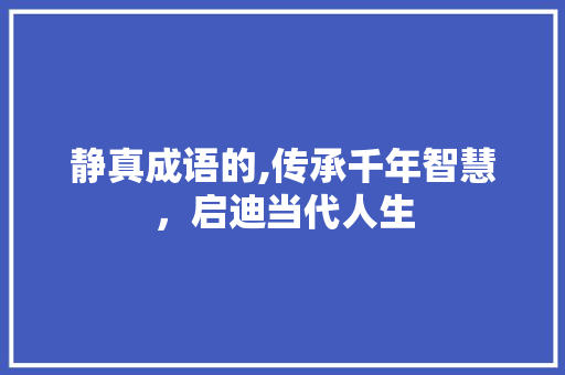 静真成语的,传承千年智慧，启迪当代人生