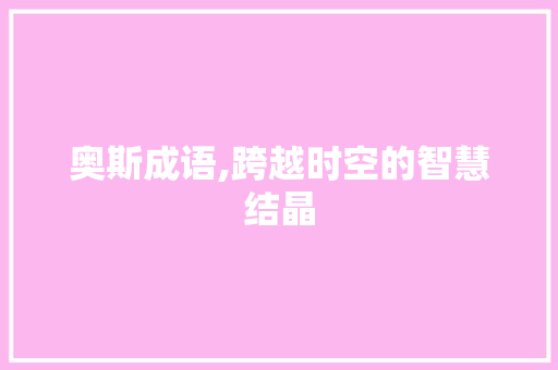 奥斯成语,跨越时空的智慧结晶 商业文稿