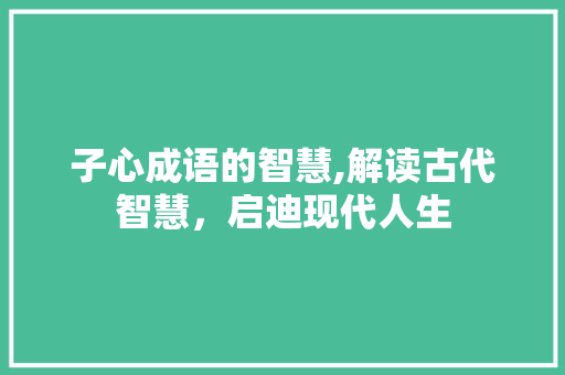 子心成语的智慧,解读古代智慧，启迪现代人生
