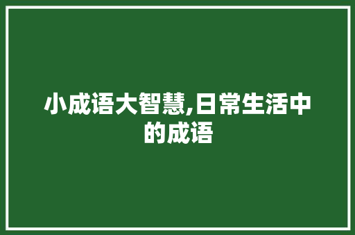 小成语大智慧,日常生活中的成语 生活随笔