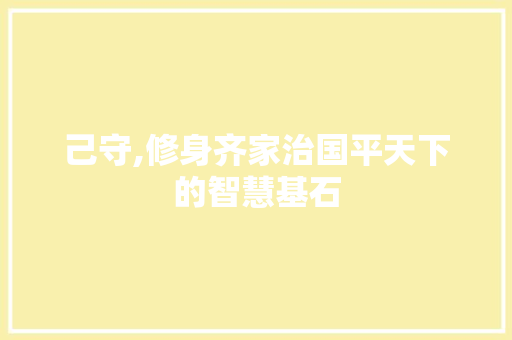 己守,修身齐家治国平天下的智慧基石 工作类
