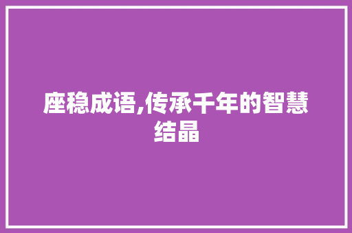座稳成语,传承千年的智慧结晶 生活类