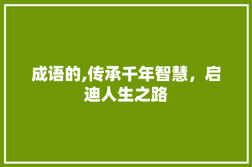 成语的,传承千年智慧，启迪人生之路