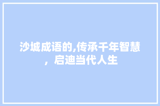 沙城成语的,传承千年智慧，启迪当代人生