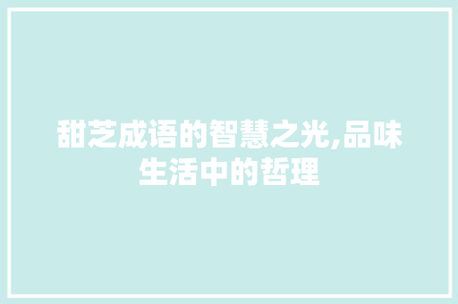 甜芝成语的智慧之光,品味生活中的哲理