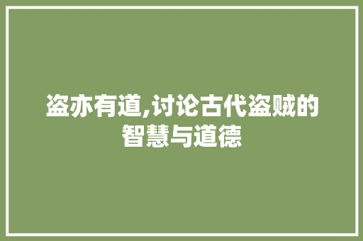 盗亦有道,讨论古代盗贼的智慧与道德