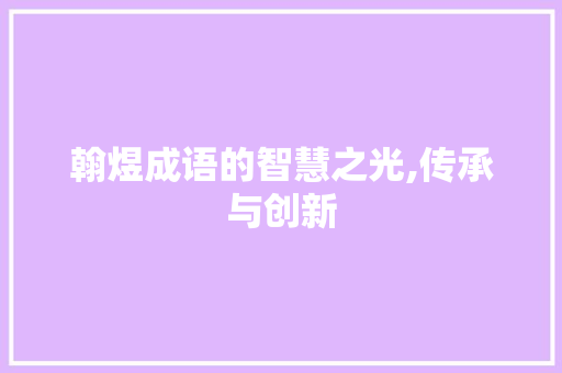翰煜成语的智慧之光,传承与创新 工作类