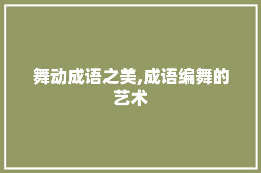 舞动成语之美,成语编舞的艺术