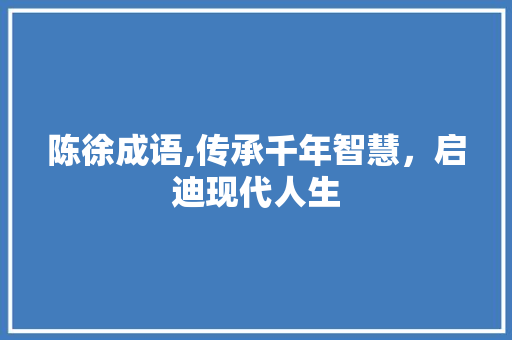 陈徐成语,传承千年智慧，启迪现代人生