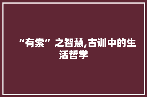“有索”之智慧,古训中的生活哲学