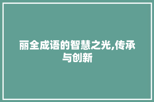 丽全成语的智慧之光,传承与创新